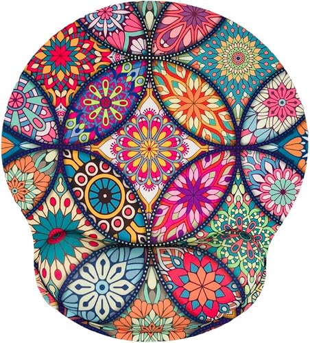 Memory Foam Wrist Support Mouse Pad Comfortable Padded Wrist Mousepads 9in X10in Desktop Notebook Mouse Mat (Mandala Colorful-Foam)