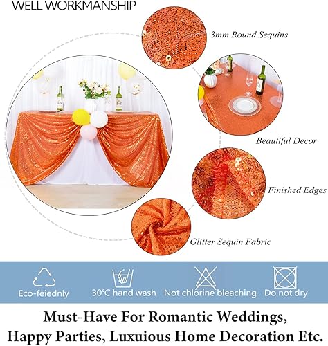 Miniatura 4 de DUOBAO Mantel rectangular de lentejuelas color naranja de 50 x 72 pulgadas, mantel rectangular con purpurina para fiestas, vestido de novia, mantel
