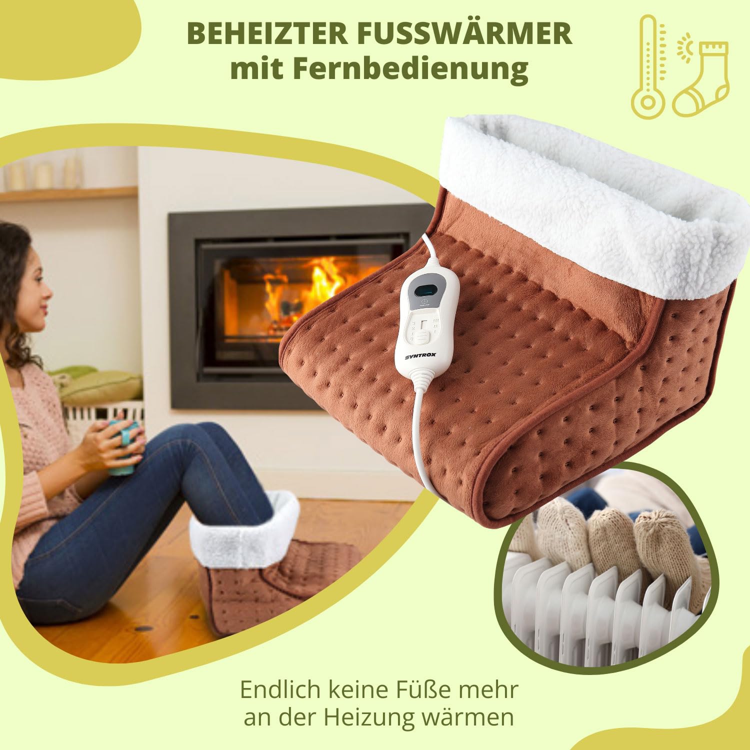 Syntrox Germany Atmungsaktiver Elektrischer Fußwärmer Arutic, Fußheizung für den Winter,Hausschuhe Schuhe, beheizter Fußwärmer, Hausschuhe, 3 Temperaturstufen, 100 Watt