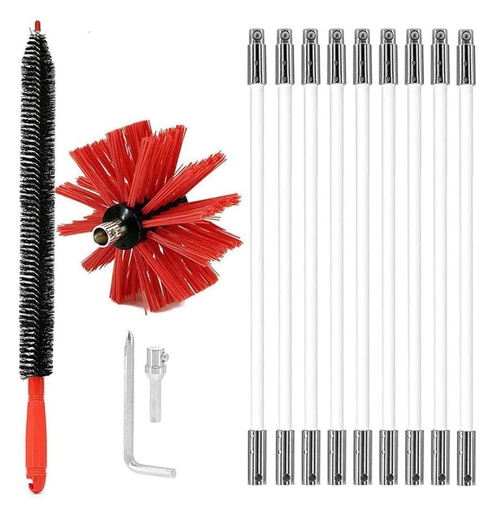 Set Spazzacamino Elettrico, Set di Strumenti di Pulizia Rotanti con Trapano A Spazzola for Camini con Spazzola Trappola for Lanugine essiccatore, 6/9/12/15/18 Aste Flessibili Kit Pulizia Camino