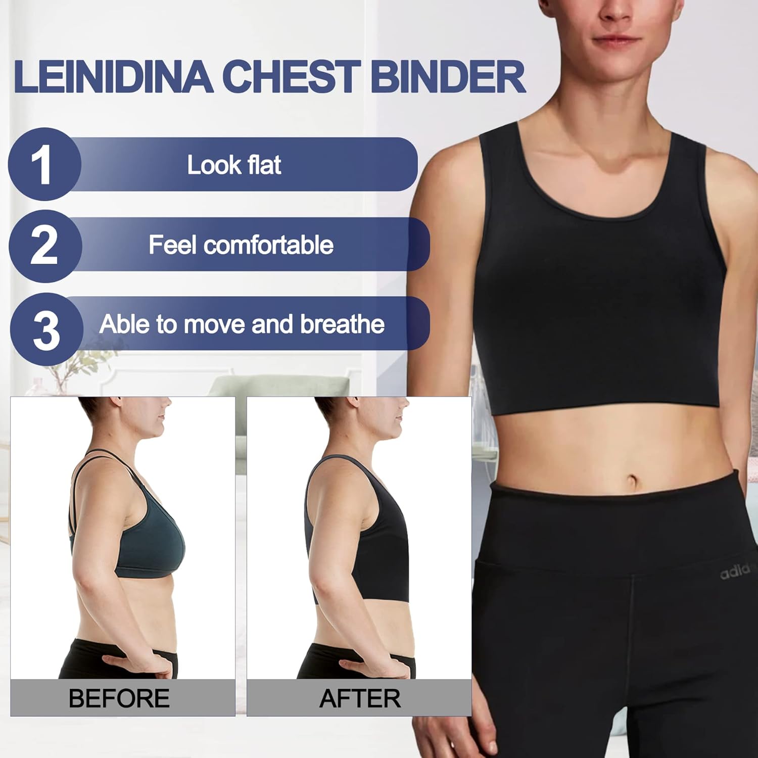 LEINIDINA Chest Binder for Transgender FTM LGBT Tomboy Tops Women Breathable Binder Bra Tank Tops Elastic - Image 3
