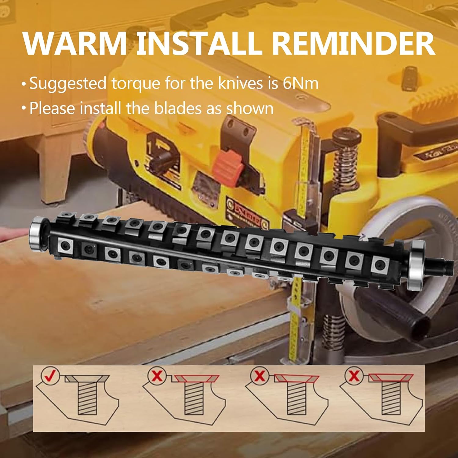 13 Inch Spiral Helical Cutterhead for DeWalt DW735 DW735X Planer, Helical Cutter Head 4 Rows 60 Carbide Inserts for DW735/DW735X/DW735-XE Thickness Planer