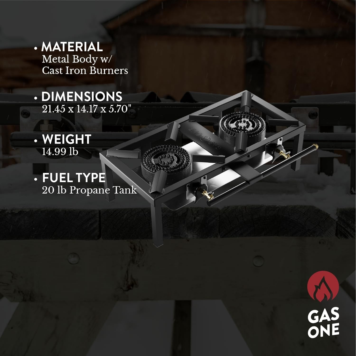 GasOne High Pressure Double Propane Burner - Outdoor Cooking with Heat Shield and Guard – Propane Burner Head for Camping, Tailgating, Seafood Boil, Home Brewing - Patent Pending