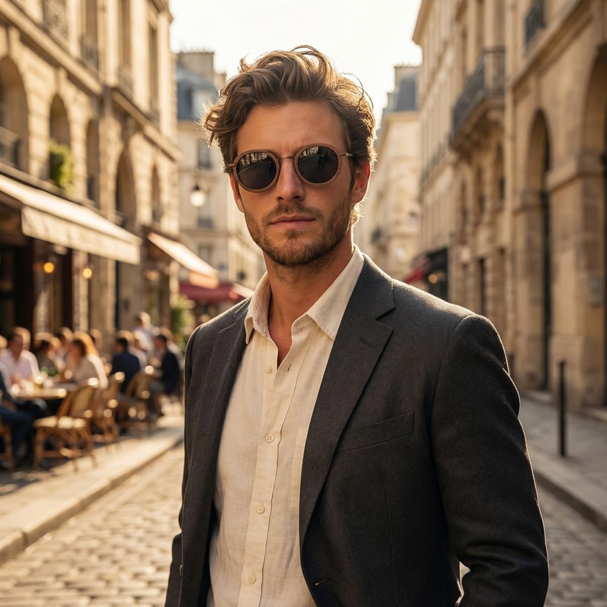 Gafas de Sol Polarizadas Redondas de Madera - Gafas de Sol Retro de Madera con Funda de Bambú para Hombre y Mujer Regalos Perfectos
