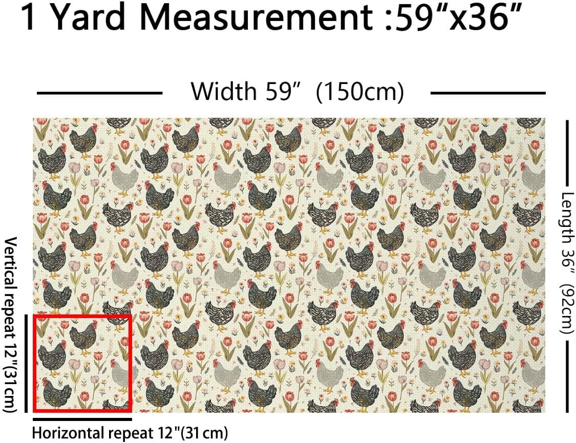 jejeloiu Chicken Fabric By The Yard Cute Farm Animal Soft Flannel Fabric Rustic Farm Chicken Rooster Farmhouse Cartoon Animals Theme Upholstery for Chairs 5 Yards Flower