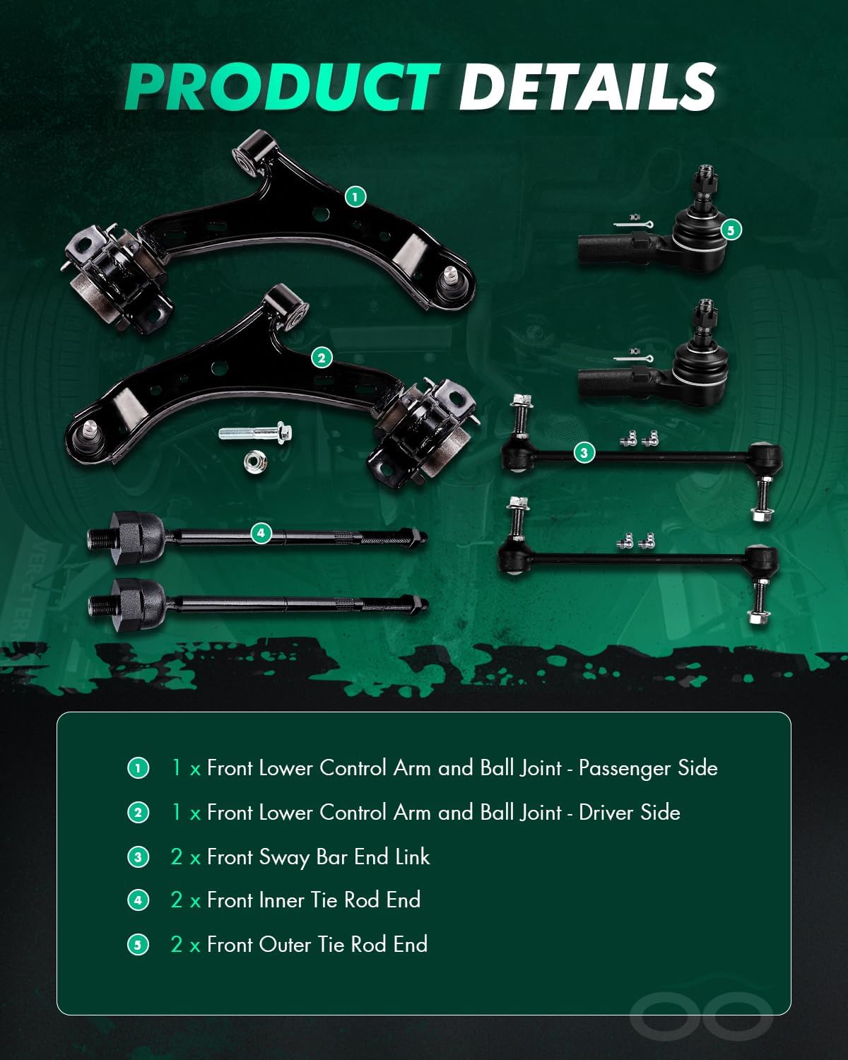 SCITOO 8pcs Front Suspension Kit Lower Control Arm And Ball Joint Inner Outer Tie Rod End Sway Bar End Link Replacement For 2005-2010 For Ford For Mustang