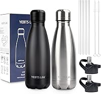 Vista 43 de Botella de Agua Aislada, Paquete de 2-17oz Botellas de Agua de Acero Inoxidable con Tapa de Pajita, Botellas de Agua Deportivas de Metal para Niños