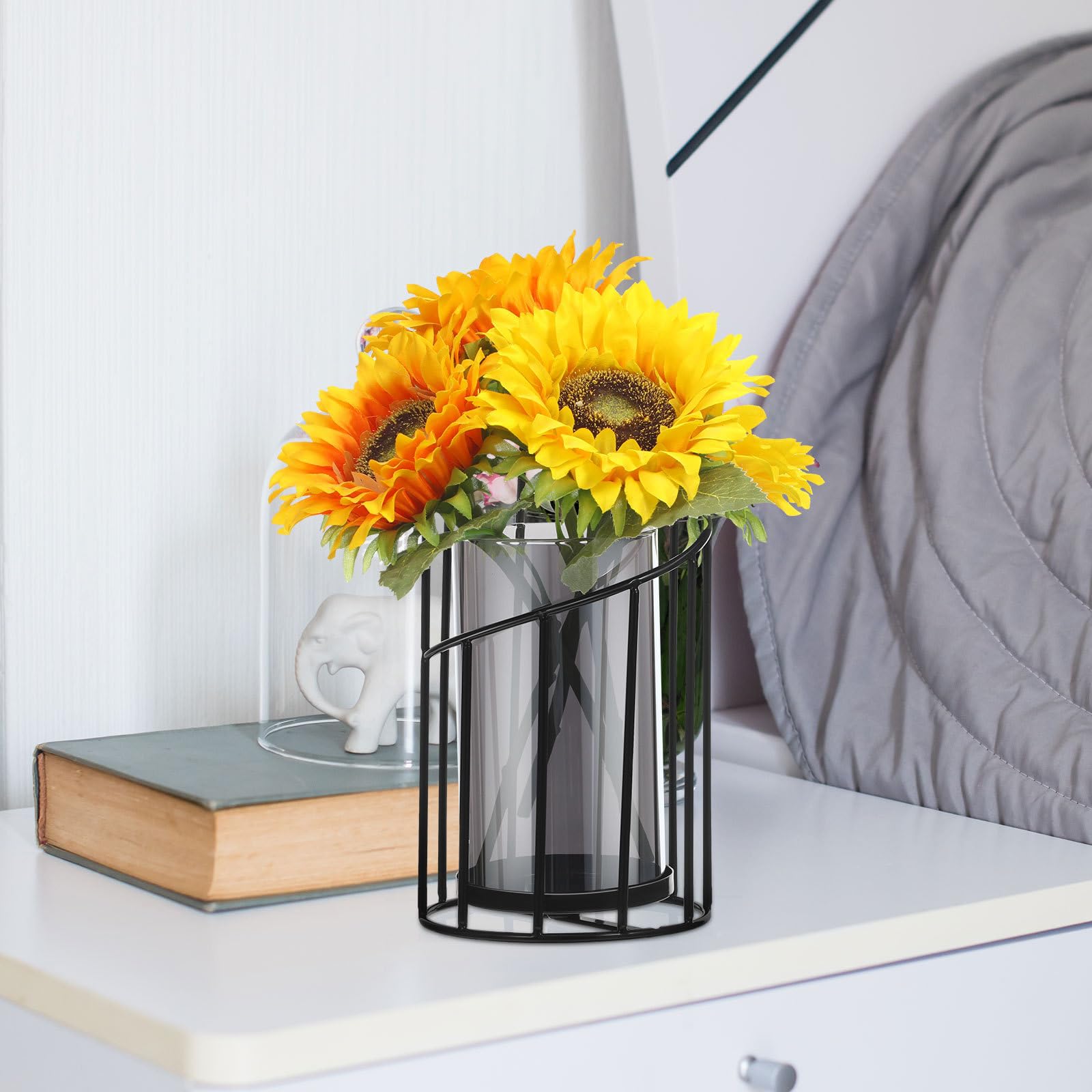 Mikikit 2 Stück Windlicht aus Glas und Eisen Moderner Hängender Kerzenleuchter als Multifunktionale Tischdekoration mit Geometrischem Design für Wohnzimmer und Hochzeit