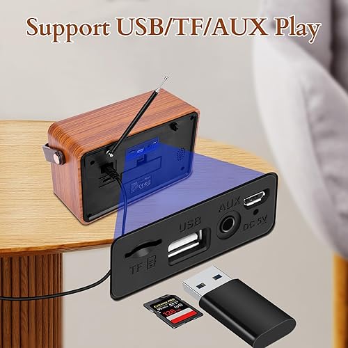 Miniatura 6 de Dmyond Radio FM portátil, altavoz Bluetooth pequeño recargable portátil de onda corta, altavoz fuerte, compatible con tarjeta AUXTFUSB para el hogar