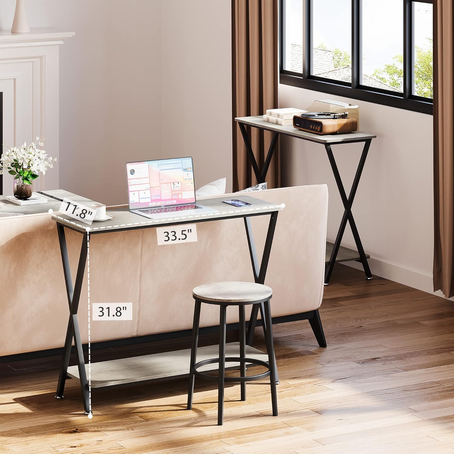 Garvee Console mobili, ingresso ingresso tavolo consolle, uso in ingresso e soggiorno per posizionare decorazioni e oggetti quotidiani, struttura robusta, 85 × 30 × 81 cm, grigio