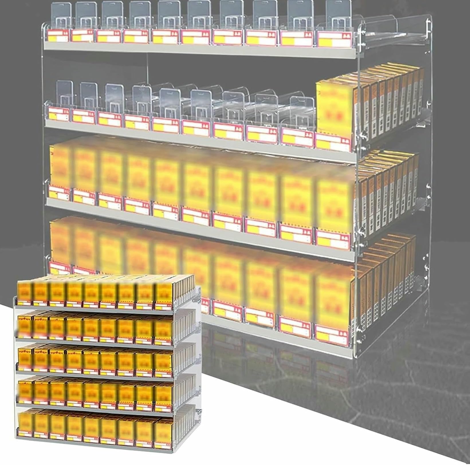 Support rectangulaire pour les cigarettes en acrylique transparent avec poussoir automatique mural
