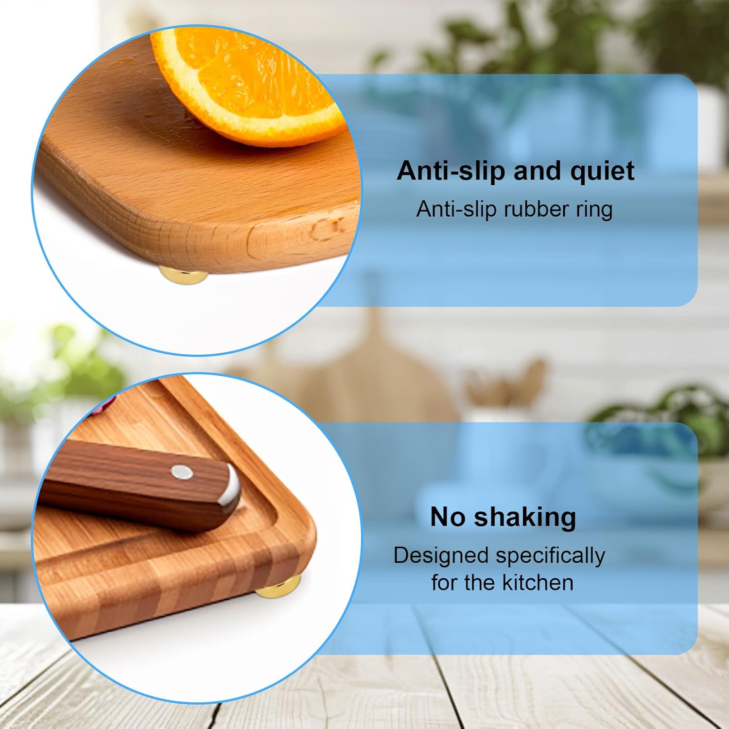8pcs Brass Cutting Board Feet, 1.18in/3cm Anti Slip Cutting Board Stabilizer Pad Feet Legs with Silicone Rubber and Screws Kit for Chopping Blocks Countertop Protection