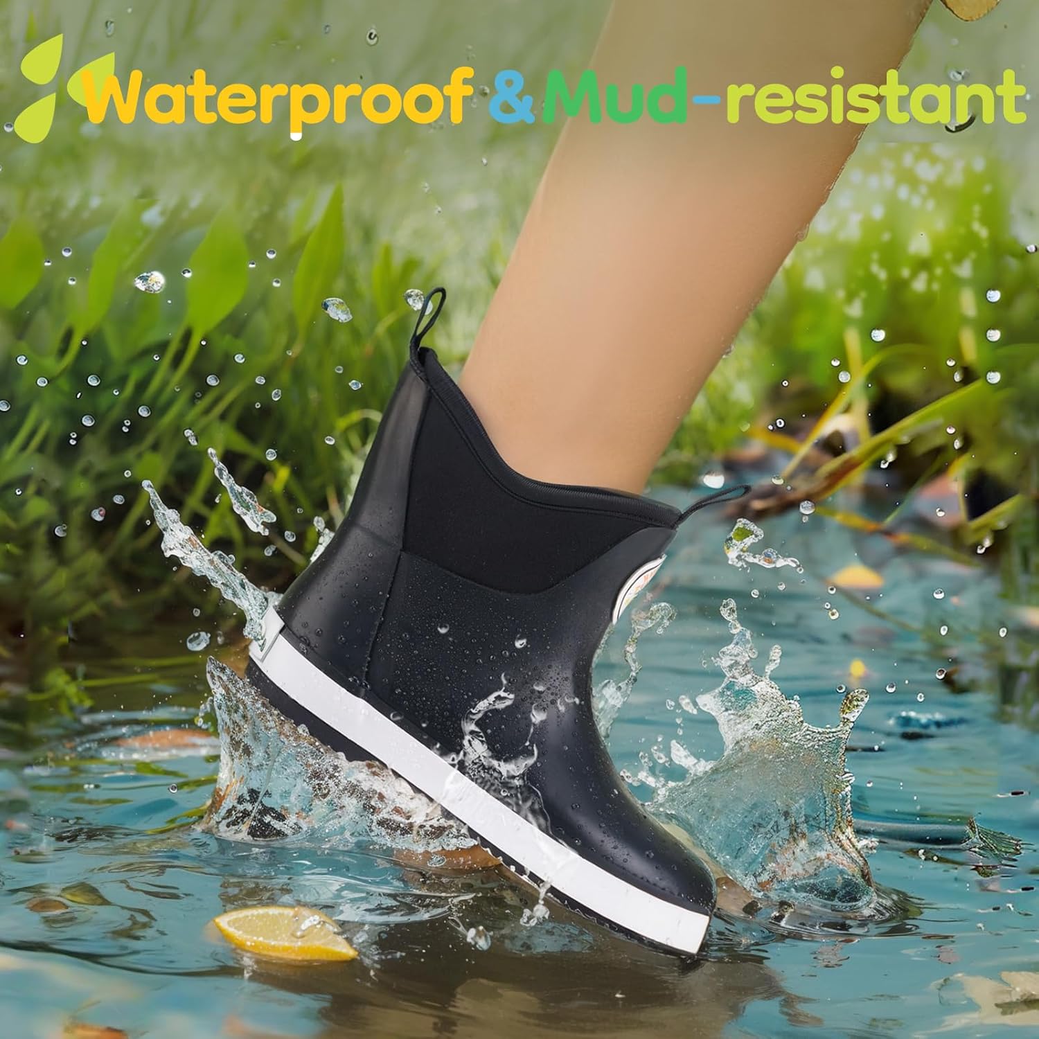 HISEA Kid's Deck Boots Waterproof Lightweight Ankle Rain Boots for Boys Girls Rubber Boots Non-slip Child Rain Shoes