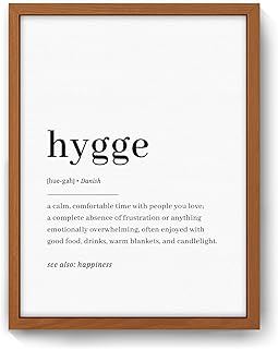 Hygge Definition Wall Art Print | Danish Cozy Comfort Scandinavian Minimalist Typography Poster – Framed Relaxation Decor for Living Room & Bedroom (Wood Frame-Coffee,8" x 10")