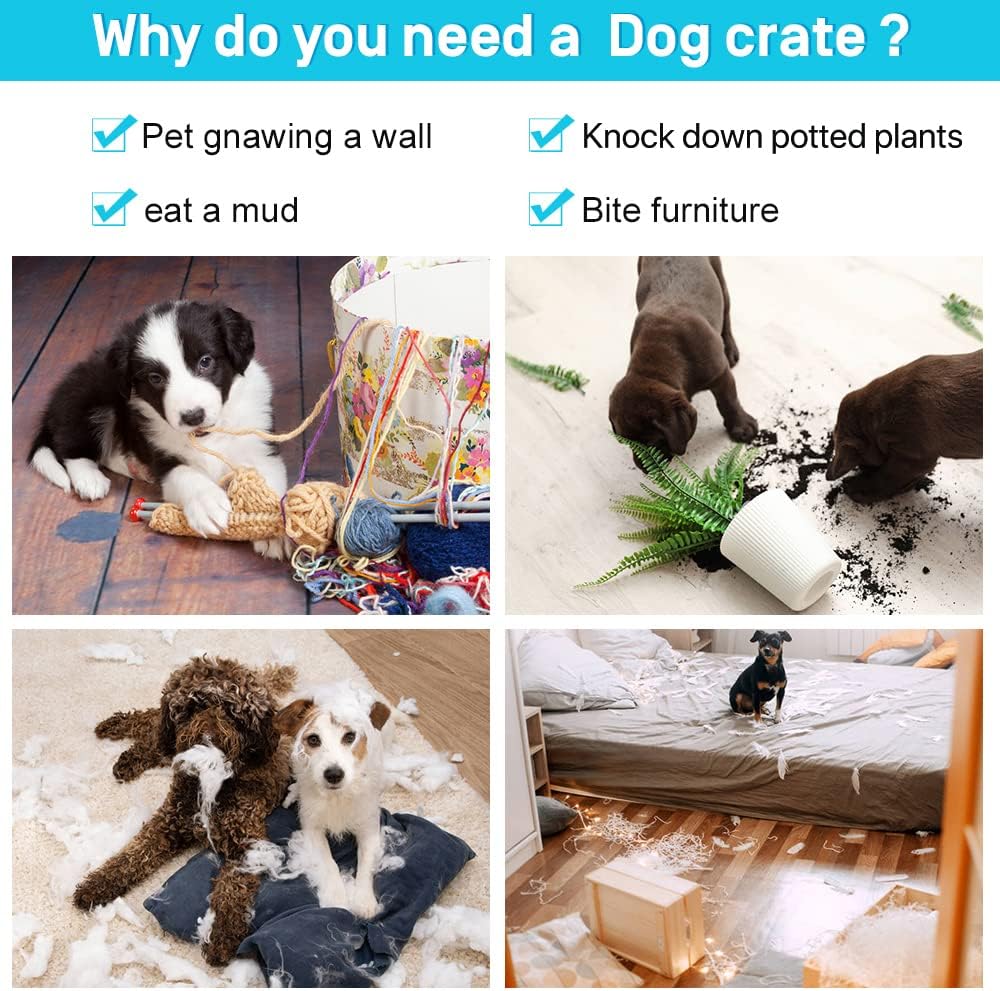 48 Inch Dog Crate Extra Large Double-Door Dog Kennel with Plastic Tray & Divider, Indoor Outdoor Folding XL XXL Dog Cage Pet House