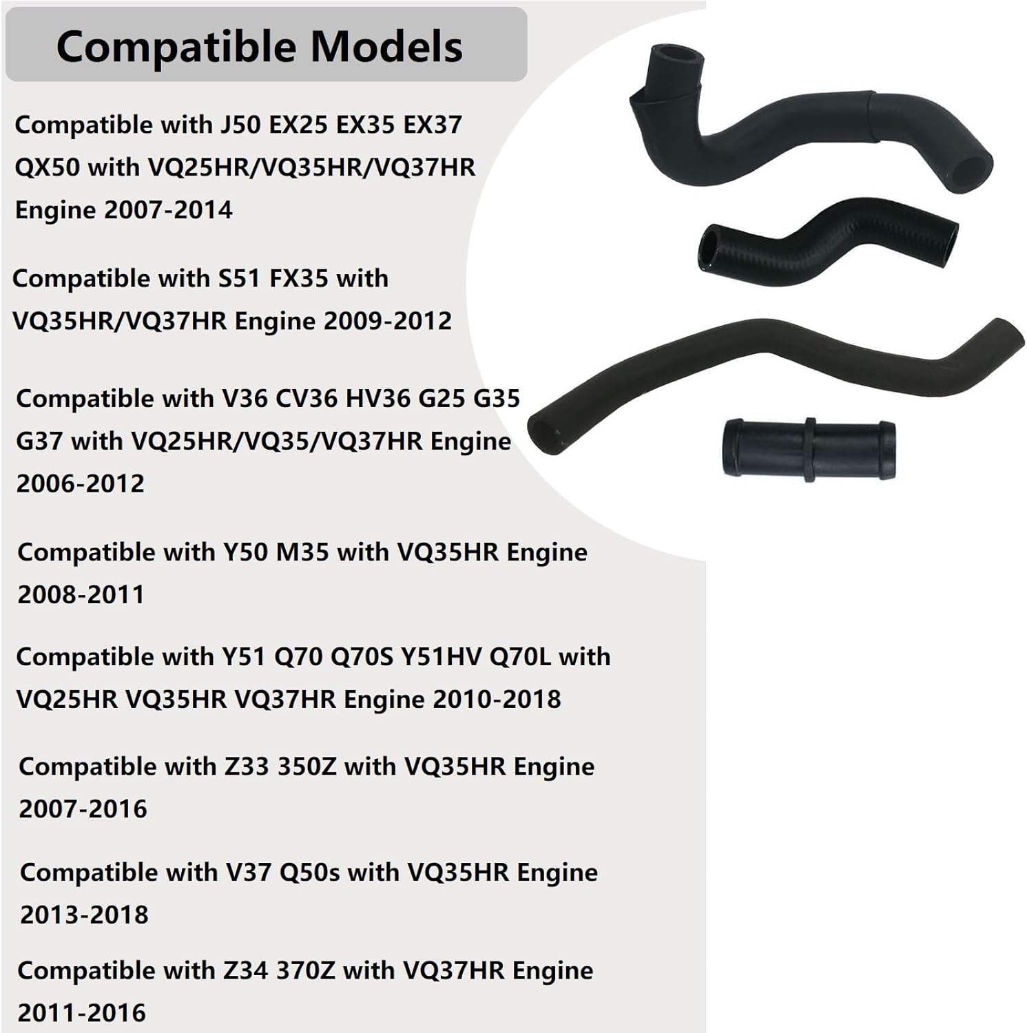 Jiayouy Heater Hose Connector Kit Compatible with Infiniti EX25 EX35 EX37 QX50 FX35 V36 G25 G35 G37 M35 Q50s Q70 Y51, Compatible with Nissan 370Z 350Z, 92401-JK20A 92402-JK20A 92417-JK20A 92410-JK20A