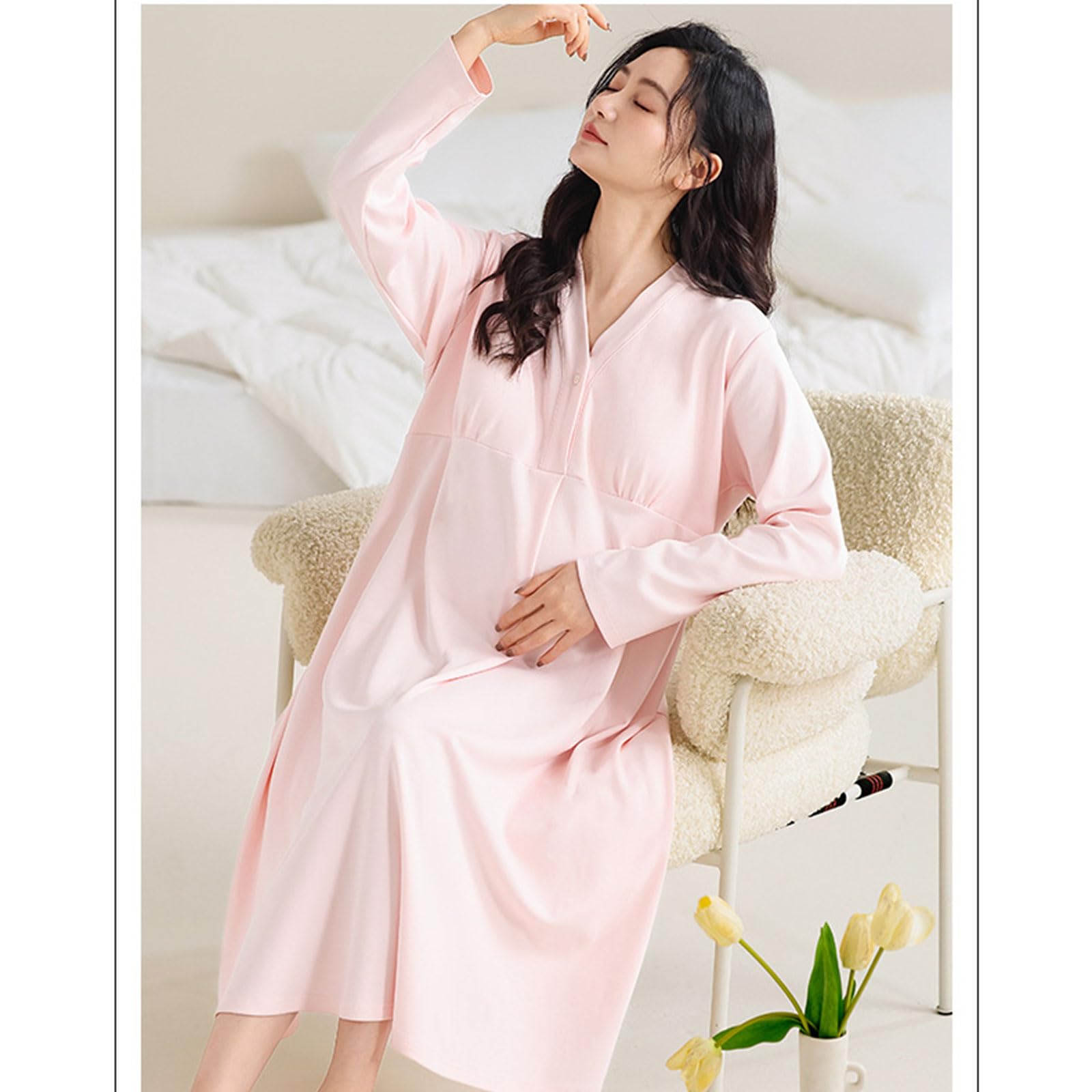 Abito da notte per maternità vestibilità ampia Camicia da notte liscia per allattamento con reggiseno integrato Vestiti per l'allattamento al seno per la gravidanza Camicia da notte morbida