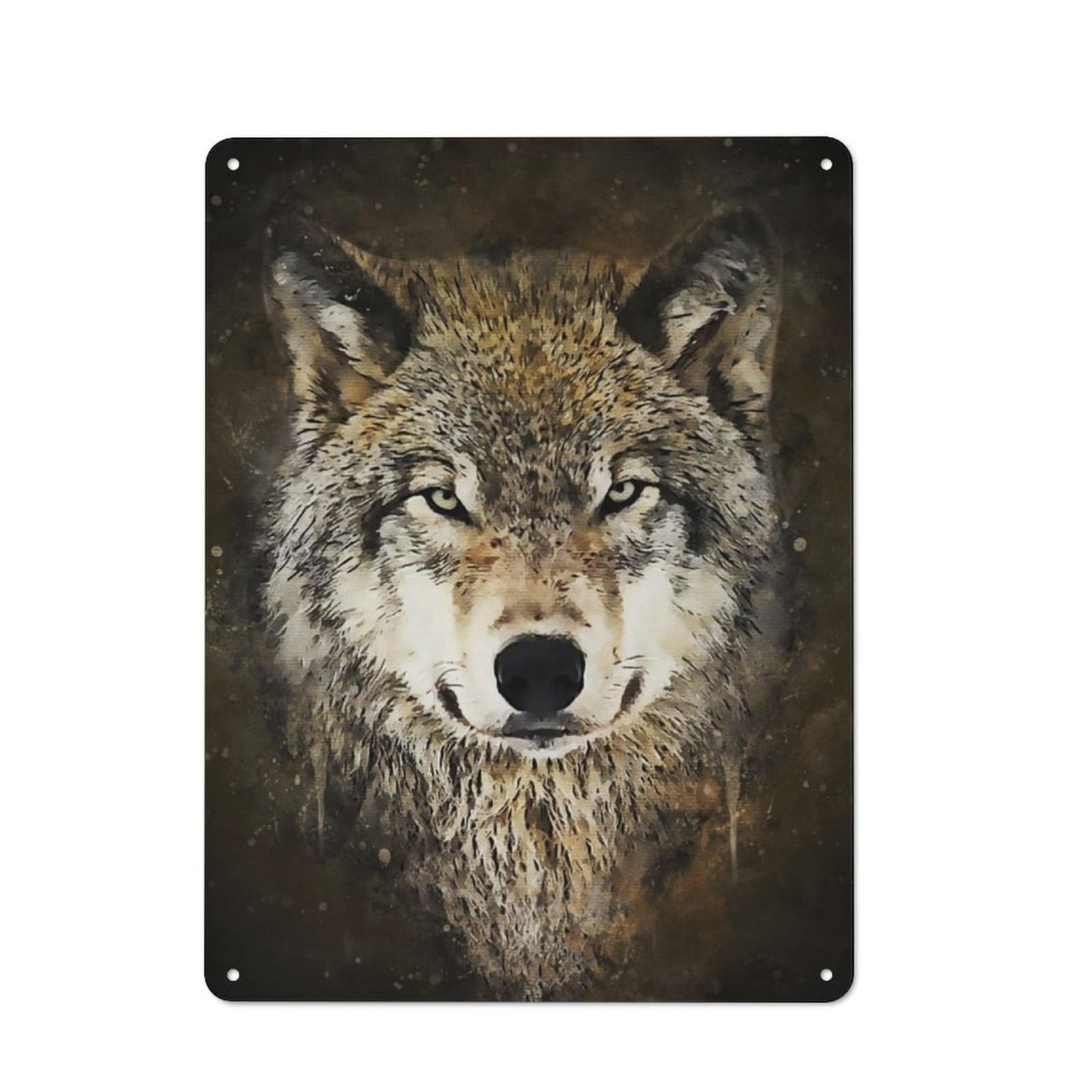 Junmoney Wolf Watercolors For Garden Room Or Summerhouse, Retro Metal Sign 40X30cm, For Metal Sign Collectors, For Vintage Wall Decor Fans
