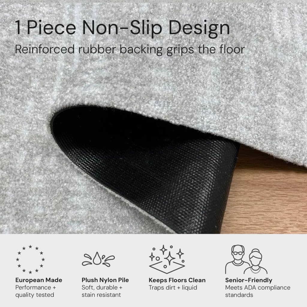 Wash + Dry Stitches 2x3 One-Piece Washable Rug with Rubber Backing, Small Mat for Entryway, Kitchen, Bathroom, Non-Slip Indoor Doormat, Washable Entryway Rug, Pet Friendly, Gray and White