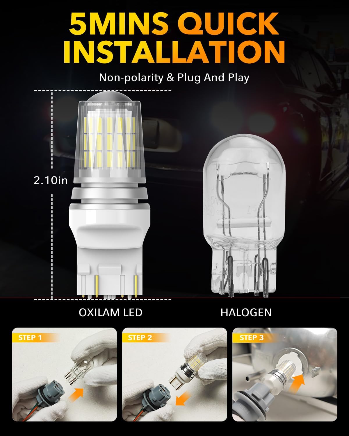 OXILAM 2026 Upgraded 7443 7440 LED Bulb Reverse Light White, 3300LM 500% Brighter, 7441 7444 T20 W21W 7440 LED Light Bulb for Backup Light Tail Stop Brake Turn Signal DRL Parking Lights, Pack of 2