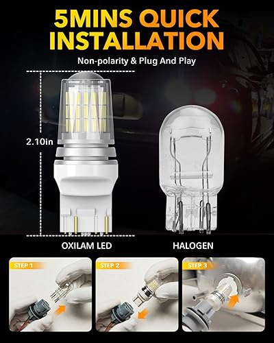 Miniatura 7 de OXILAM Bombilla LED 912 921 mejorada, luces de marcha atrás, bombillas de respaldo para automóvil, brillo 300% más alto, 6000 K, blanco, tamaño
