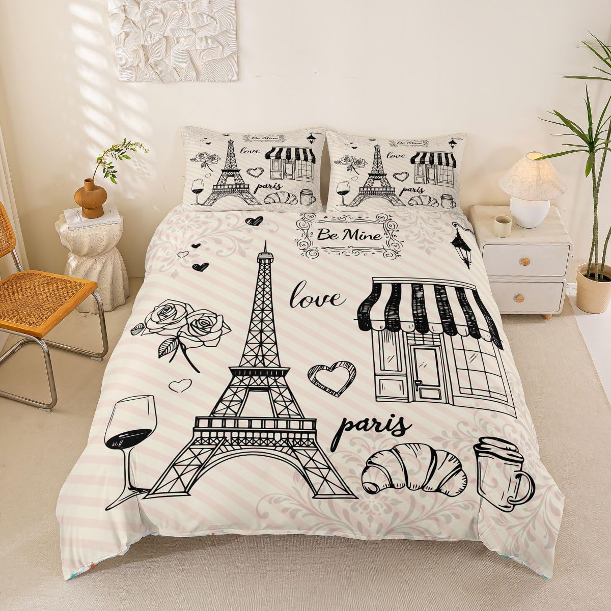 Feelyou Eiffel Tower Comforter Cover Set Girls Twin