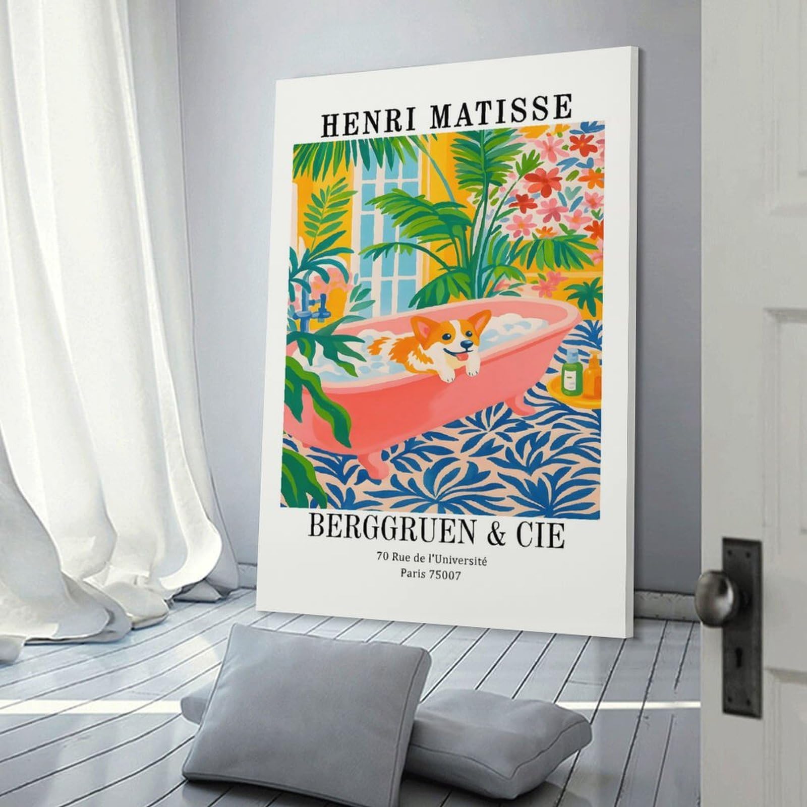 Junmoney Wall Picture Print Henri Matisse Corgi Bath Art Print, 20x30inch(50x75cm), for Workspace Walls, Study Corners Or Bedrooms, A Smart Decor Choice for Study Walls