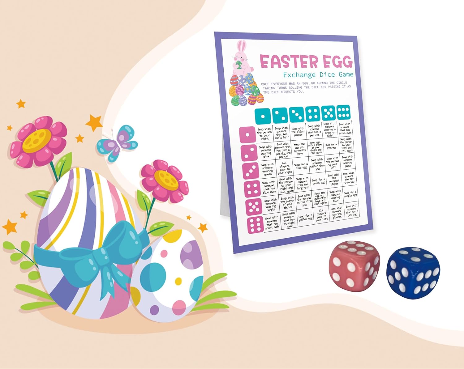Easter Egg Exchange Dice Game, Easter Group Game, Easter Party Game, Fun Easter Games, Pass the Egg Easter Party Game, Easter Egg Swap Game -CD02
