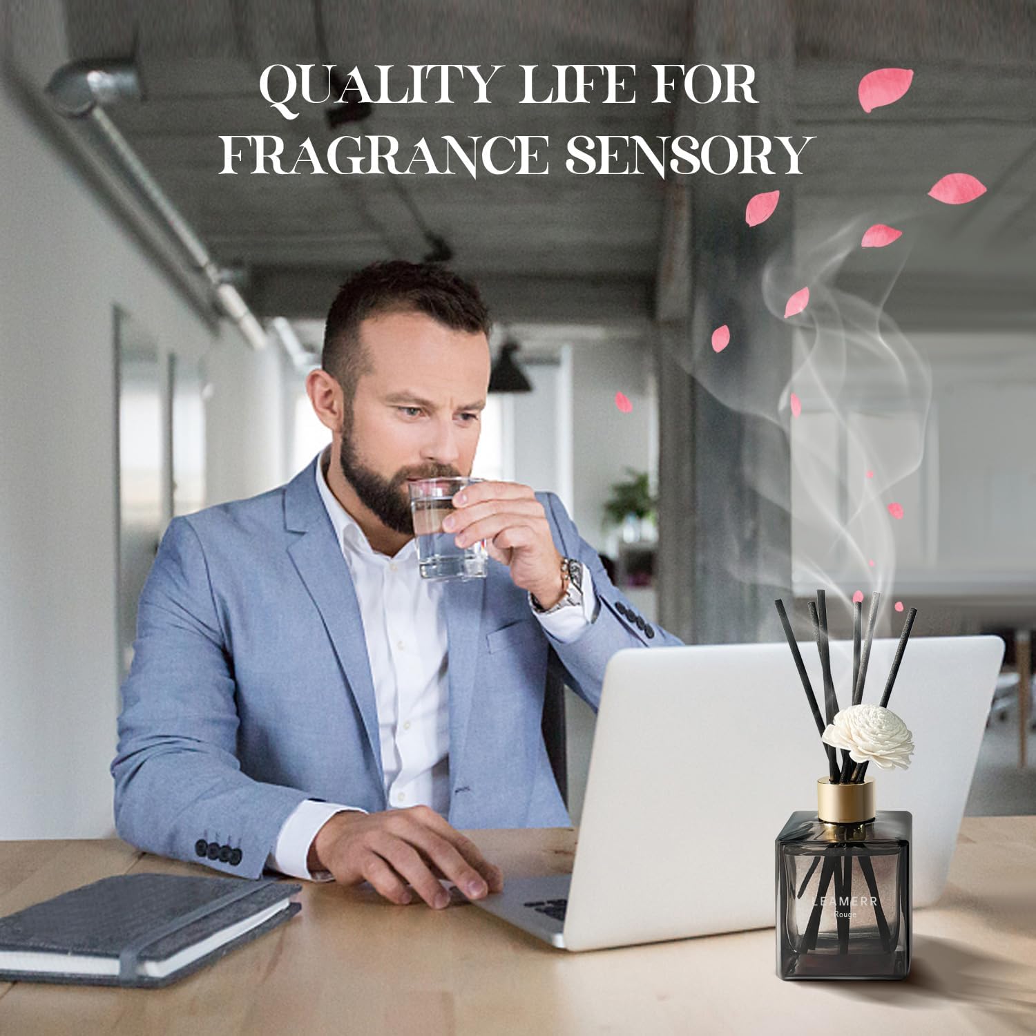 Reed Diffuser Set, 6.1 oz (180 ml) Rouge Scented Diffuser with Sticks Long-Lasting Home Fragrance Reed Diffuser for Home Room Office Bathroom Shelf Decor - Image 7