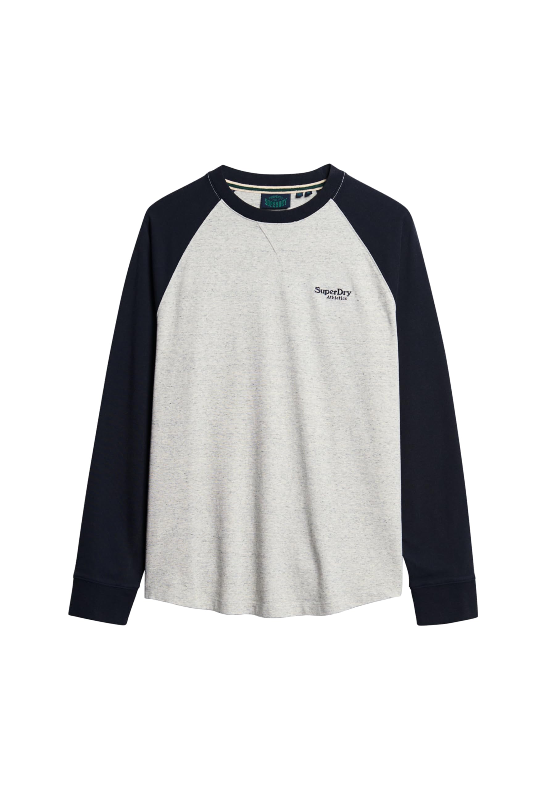 Superdry Men's Mottled Grey / Dark Navy Blue Essential Logo Baseball Ls T-Shirt Grey Fleck/Navy Xxl