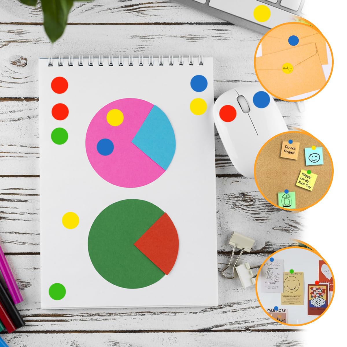 Gommettes Autocollantes Rondes Multicolores 13 mm 4000 Pièces 4 Rouleaux pour Tri Bureau Marquage Bricolage