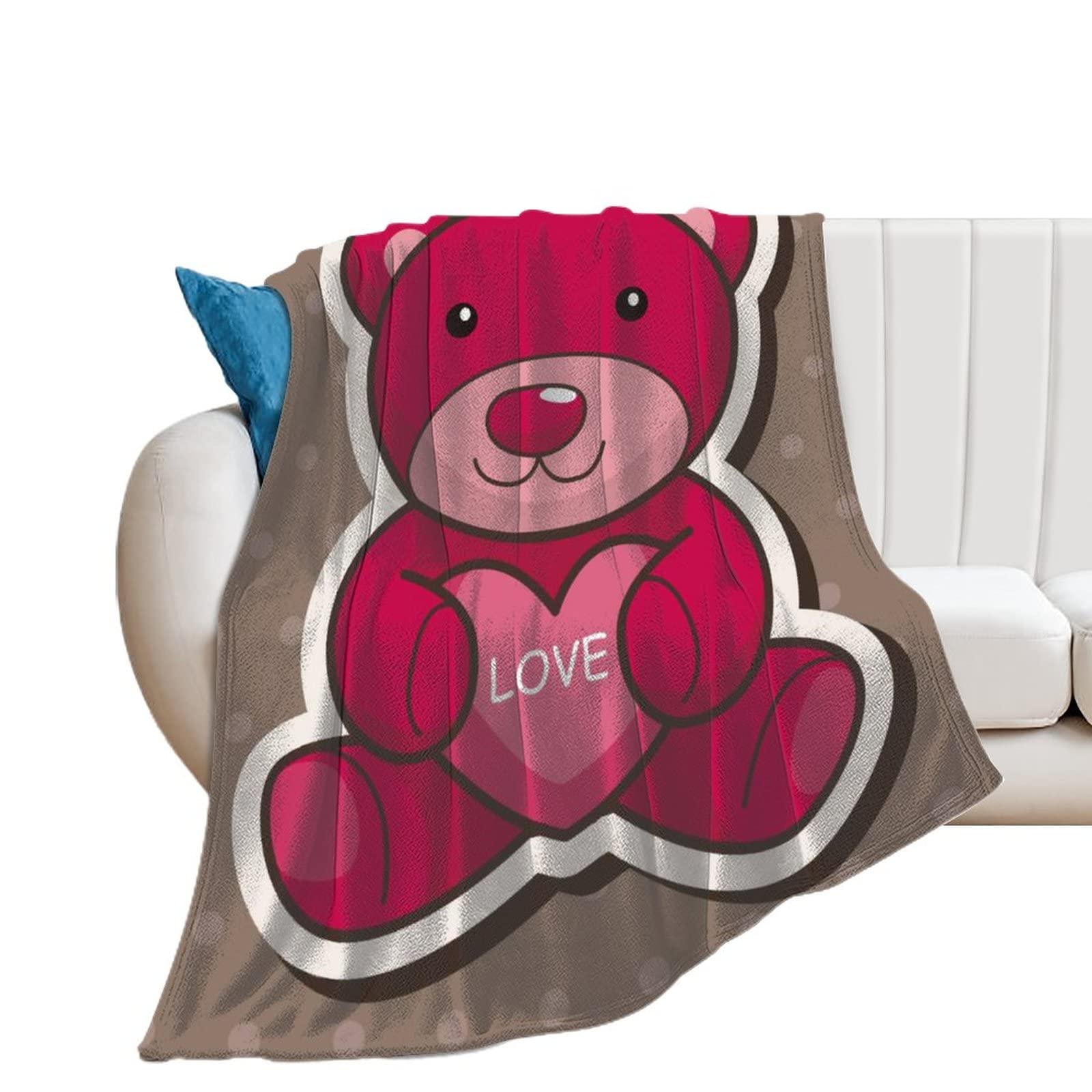 Couverture polaire ours rouge en flanelle de lit et canapé 100x130 cm
