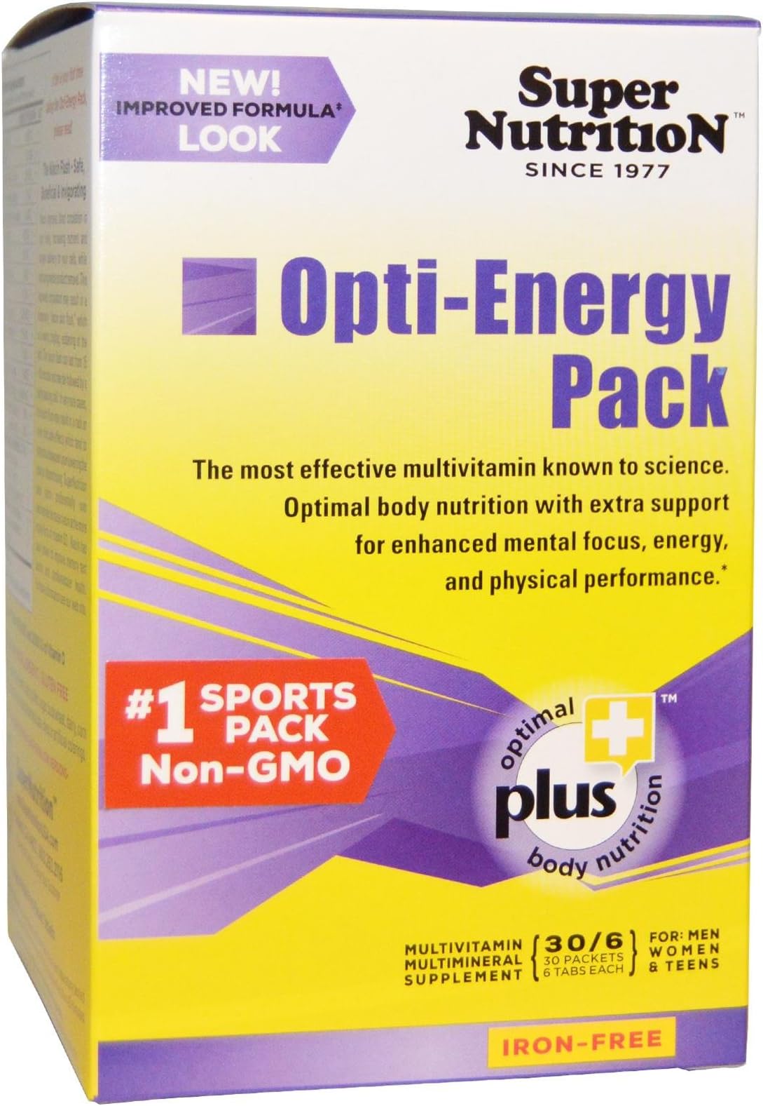 Super Nutrition Opti-Energy Pack, Multivitamin & Mineral, Iron-Free, 30 Packets
