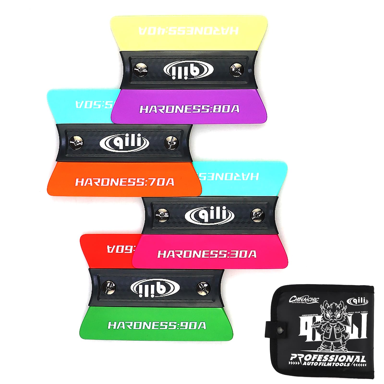 MTNSPTCR 5Pcs Magnetic PPF Squeegee Vinyl Wrap Tool - 30A-90A Hardness Car Vinyl Wrap Tool with Magnetic Bag, Soft TPU Mini Squeegee Car Tint Tool for Window, Mirror, Windsheild, Car DIY Crafting