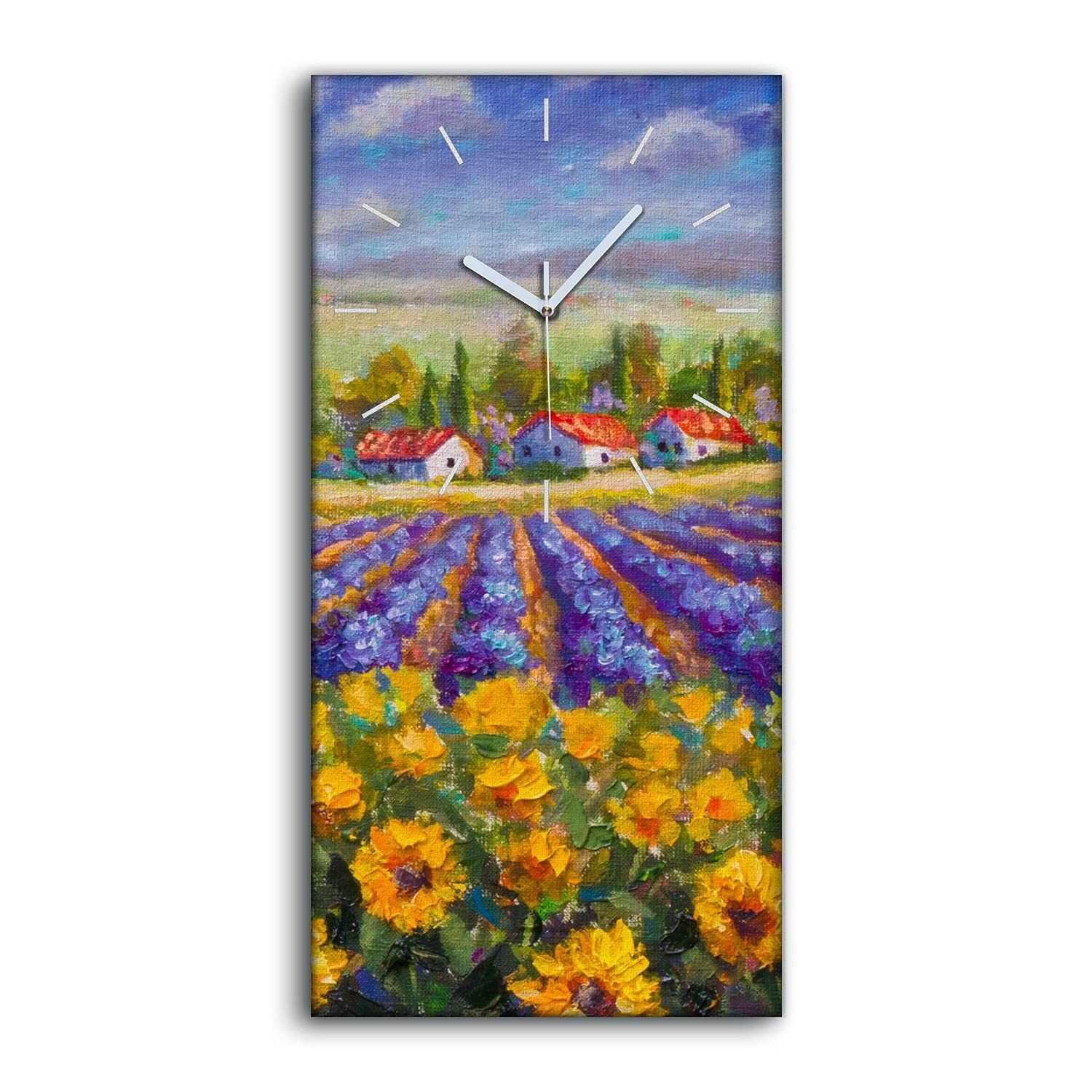 Horloge sur Toile Silencieuse Art Mural Moderne Paysage Fleurs Salon Chambre 30x60