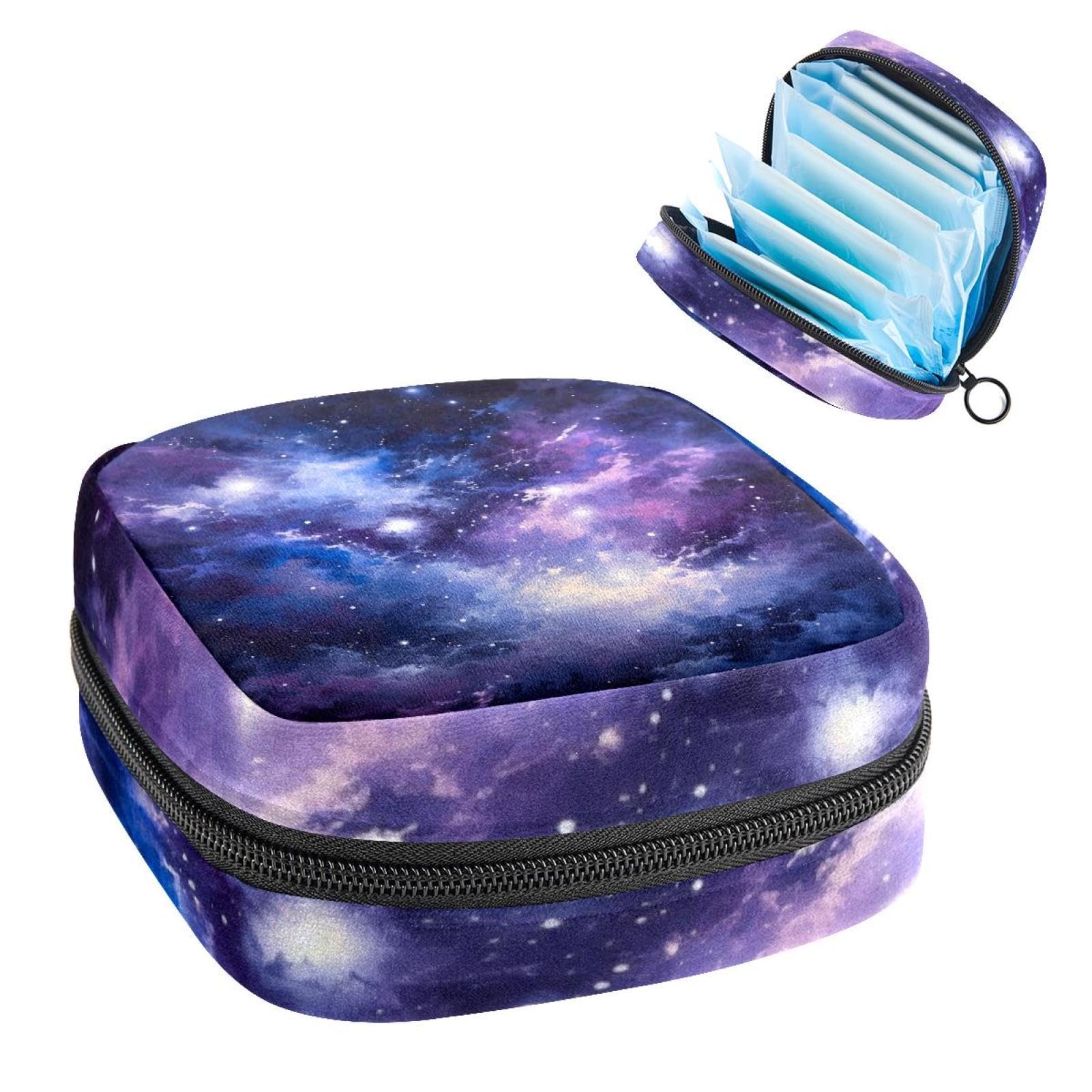 Sanitary Pads Bags, Mystery Universe Starry Night Sky Purple Menstrual Cup Pouch Nursing Pad Holder, First Period Kit Bags for Teen Girls Women Ladies
