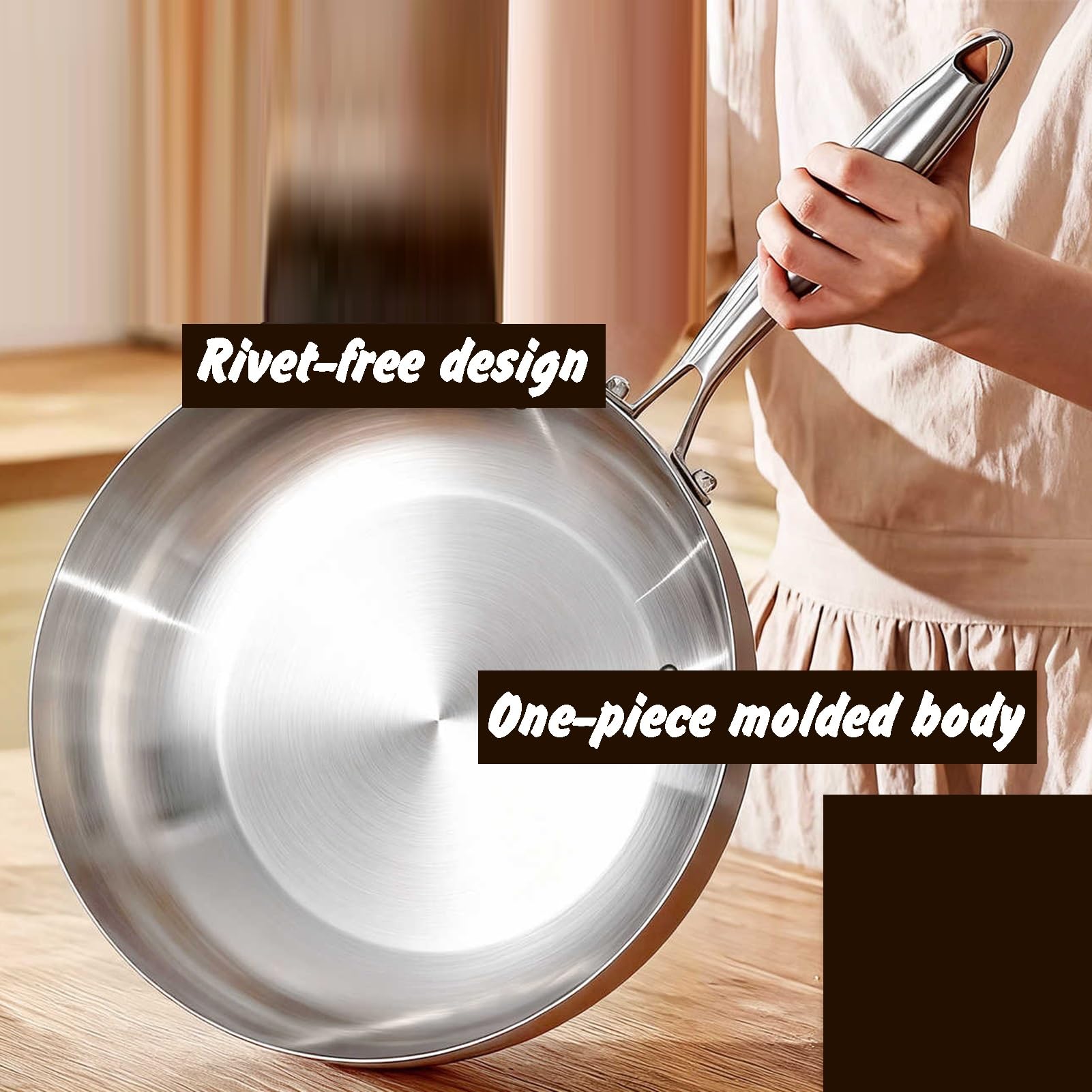 Generico Wok, Resistente Al Forno, In Acciaio Inossidabile Pre-stagionato Con Coperchio, Sicuro For Le Alte Temperature Compatibile Tutti I Piani Cottura(26cm)