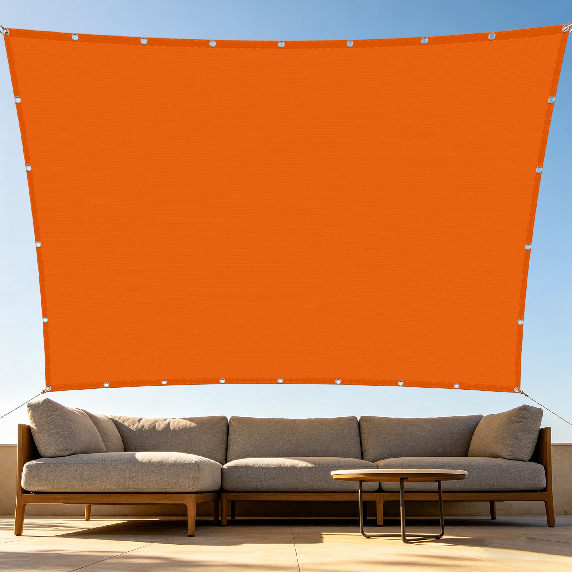 Voile d'ombrage imperméable orange et sable anti UV avec oeillets