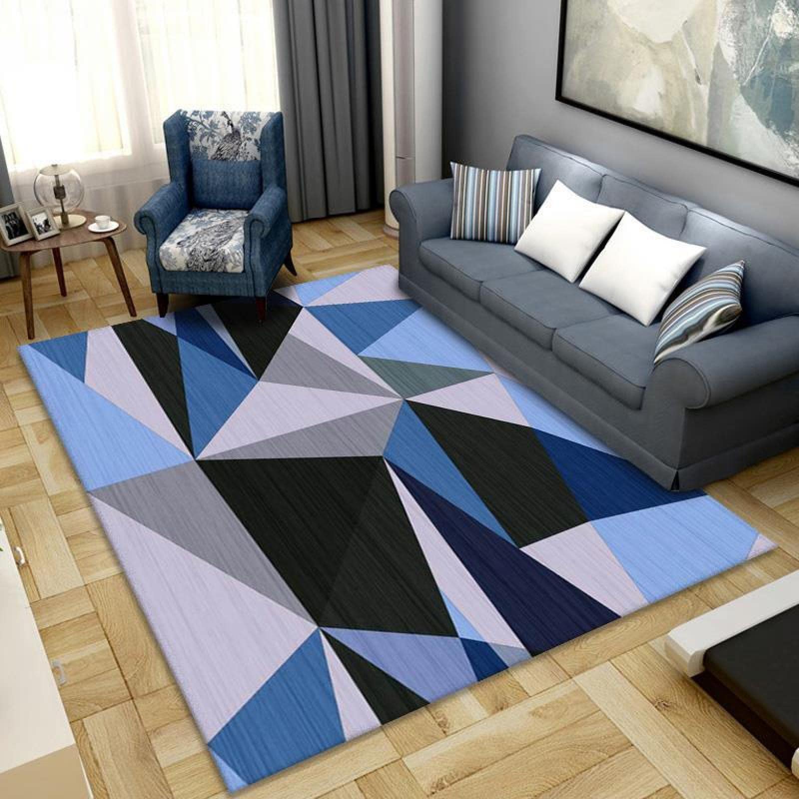 Tapis de chambre et salon scandinave lavable 50 x 80 cm géométrique