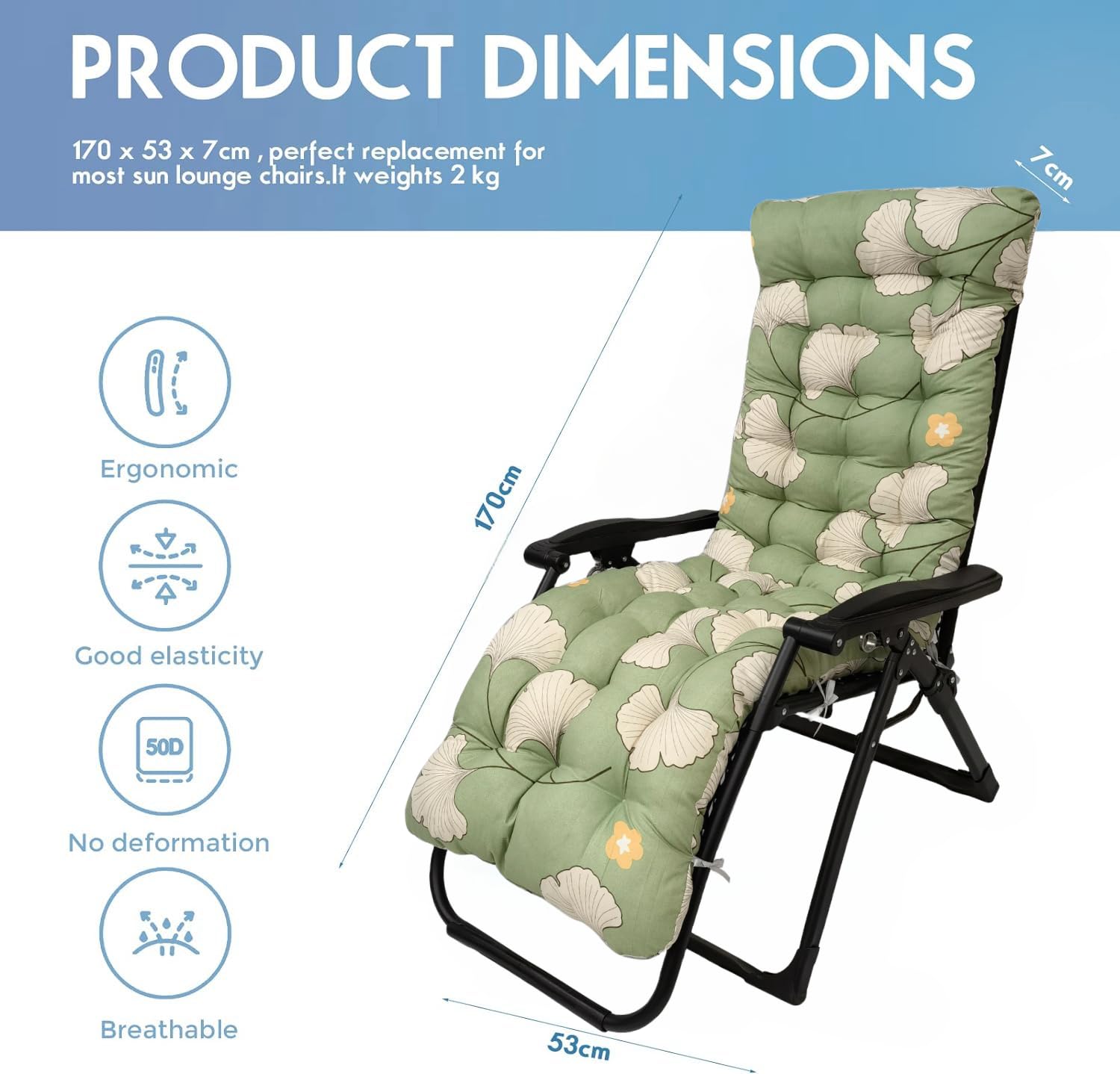 AevQuas Sun Lounger Cushions Only - Image 2