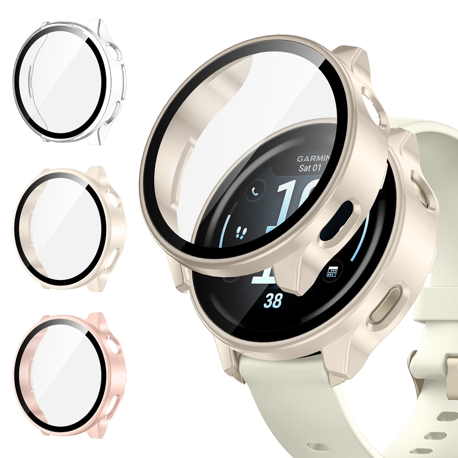 [3 sztuki] Etui Kamita kompatybilne z Garmin Venu 4 41 mm, pełne etui ochronne z osłoną ekranu, twarda obudowa zderzaka PC, odporna na wstrząsy obudowa do Garmin Venu4 41 (przezroczysta, różowa i