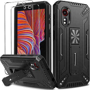 ivoler Case for Samsung Galaxy Xcover 5 with Stand and Pack of 2 Tempered Glass Protection Camera Protection Military Shockproof Mobile Phone Case Scratch-Resistant Anti-Fingerprint Case Cover