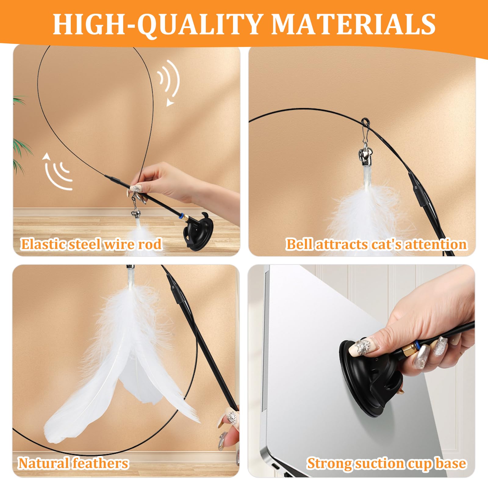 Uoxmiy Interactive Feather Cat Teaser Wand Toy Set Durable Cat Wand with Bells for Indoor Kittens & Adult Cats - Image 2