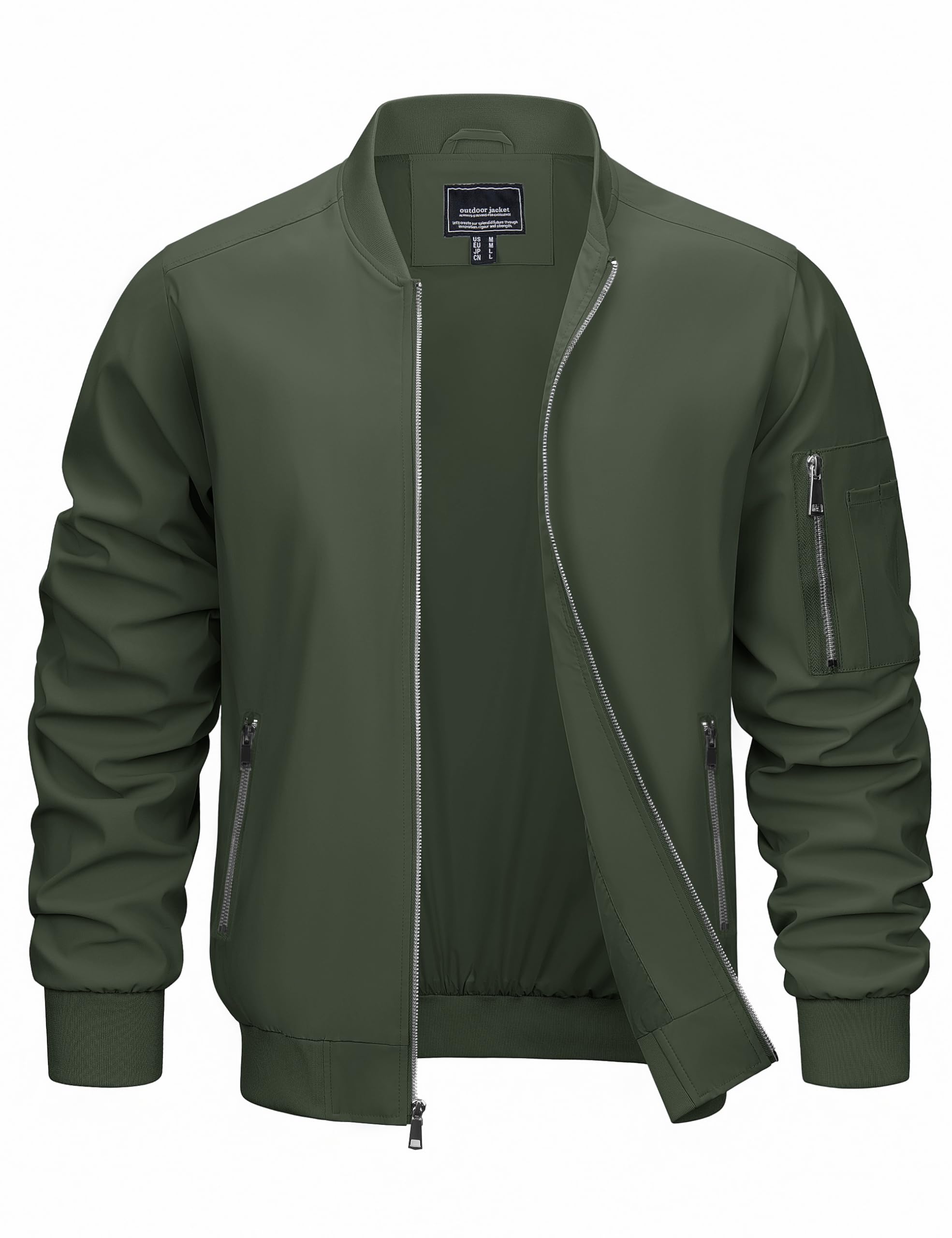 CRYSULLY Men's Bomber Jacket Lightweight Spring Fall Casual Windbreaker Full Zip Outwear Coat