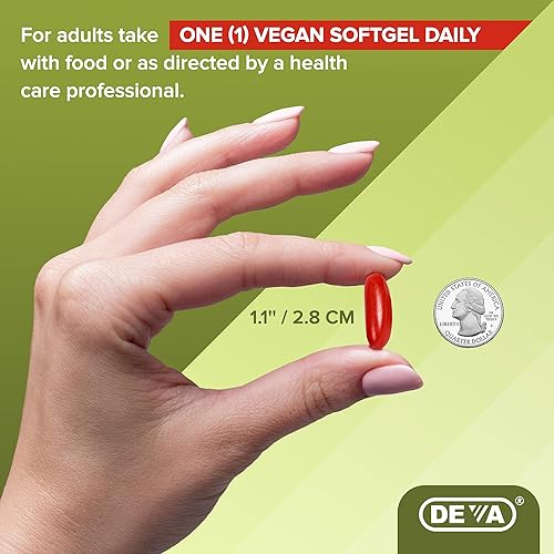 Vista 4 de DEVA Vegano Omega-3 DHA-EPA 500 mg - Sin carragenina, aceite de pescado derivado de algas, sin OMG, 60 cápsulas blandas sin gelatina
