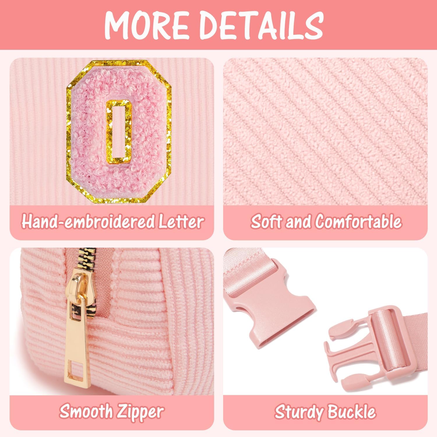 Gitus Gifts for 10-16 Year Old Girls: Christmas Gifts for Teen & Tween Girls - Sister, Her Women Fanny Pack with Initial Letter Patch Belt Bag Crossbody Bag (Light Pink-O) image 4