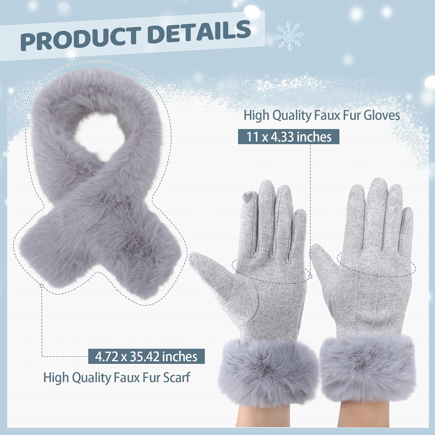 Suhine 4 Pcs Winter Faux Fur Set Fur Collar Fuzzy Bucket Hat Scarf Gloves Boot Cuff Warmer for Women Outdoor Furry Costume - Image 3