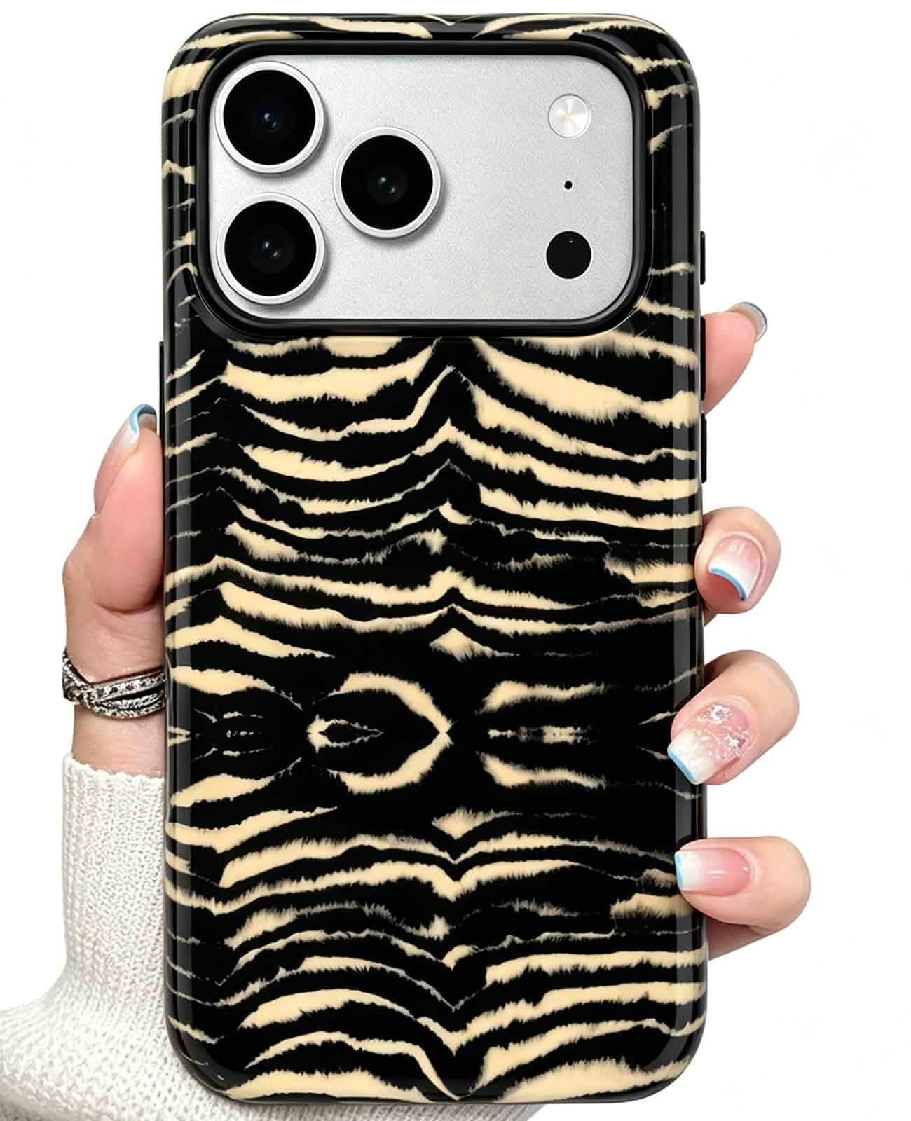 Compatible with iPhone 17 Pro Case Stylish Zebra Tiger Animal Print Pattern Retro Square Phone Case Shockproof Double-Layer Drop-Resistant Protection (Zebra, iPhone 17 Pro) Striped
