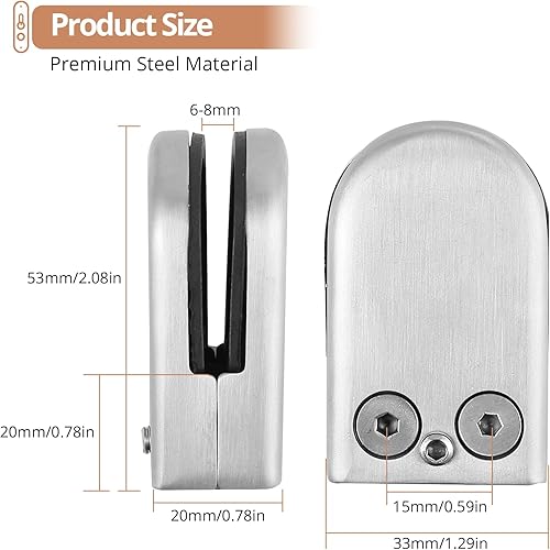 Miniatura 2 de Kamtop Abrazadera de vidrio, abrazadera redonda de vidrio de 0.236 a 0.276 pulgadas, soporte ajustable, abrazaderas de acero inoxidable 304, parte