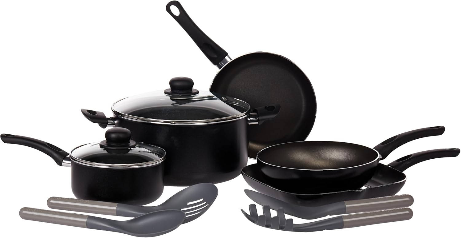 Rossetti® Milano 11 Piece Made in Italy Quality Cookware Set includes Casserole, Saucepan, Stir-Fry Wok, Frying Pan & Grill Pan Non-Stick Dishwasher Safe PFOA-free Metallic Black Cooking Set